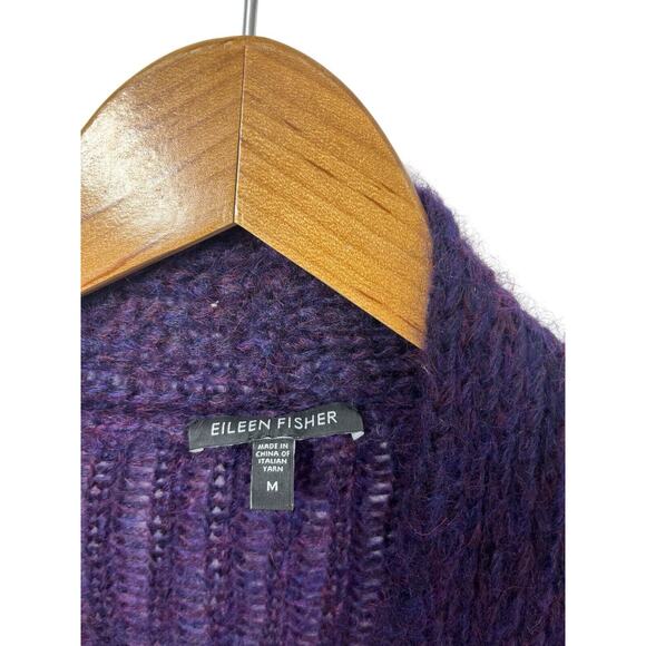 Eileen Fisher Purple Wool Open Cardigan Medium Chunky Sweater Mohair Cozycore - Picture 5 of 11